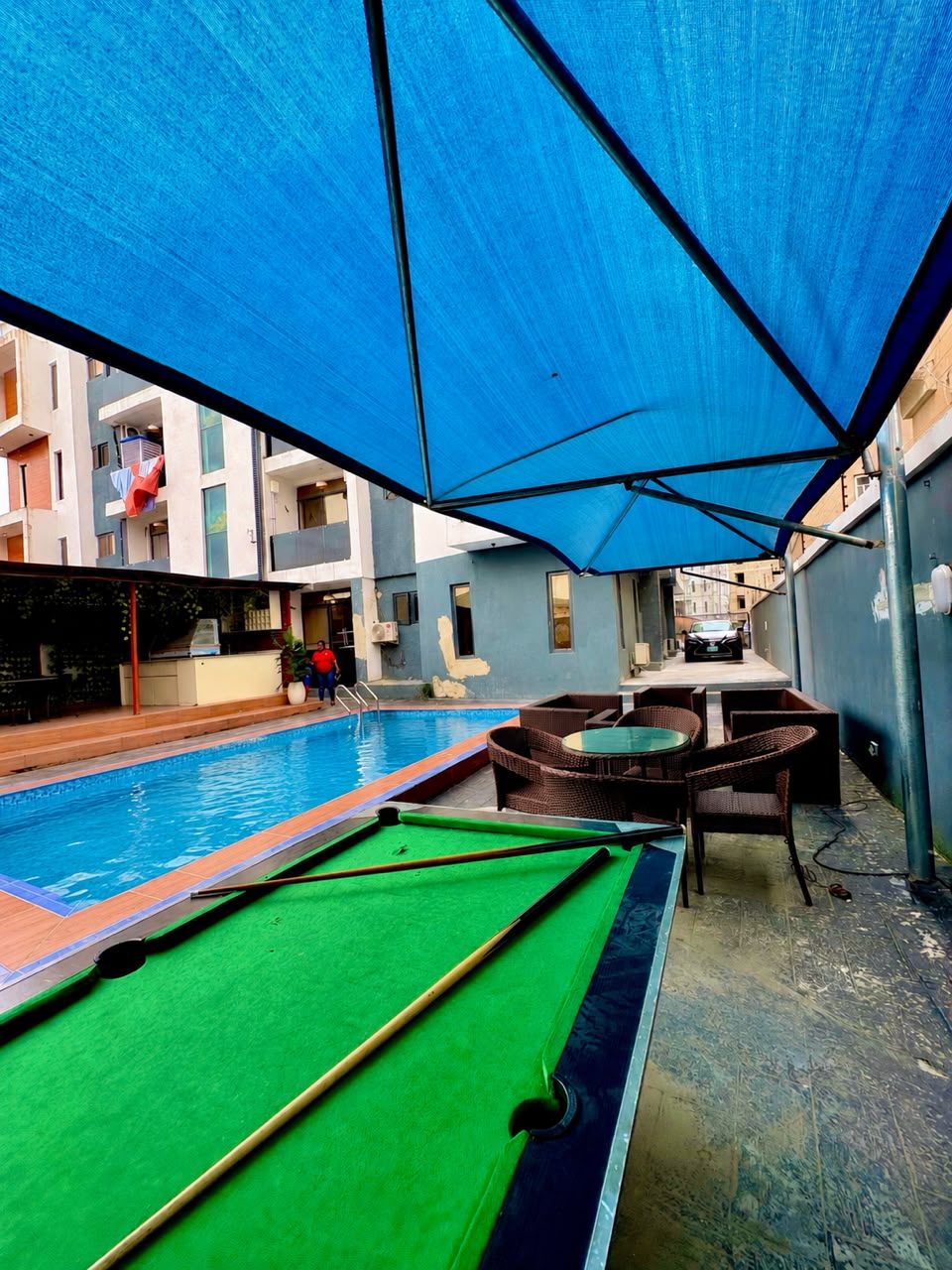 Shared estate pool and outdoor snooker table
