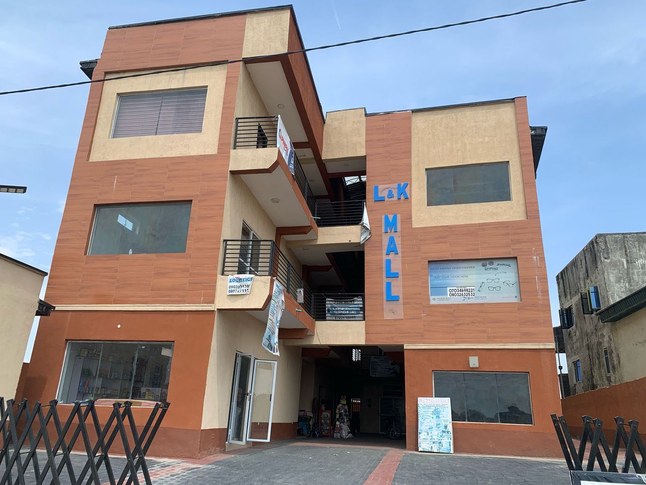 L and K Mall Onosa building exterior with ground floor shops, Ibeju-Lekki
